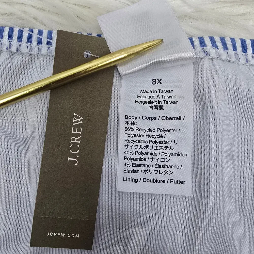 NWT J. Crew Tie High-Rise Bikini Bottom Seersucker 3X Striped Blue White BF118